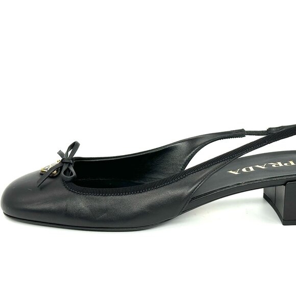 PRADA Triangle Logo Bow Leather Slingback Ballerina Pumps Heels Sandals - Picture 6 of 16